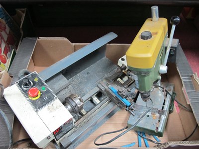 Lot 1126 - Axminster White Turning Lathe, Proxxon table...