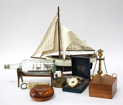 Lot 1336 - Brass Ships Candlestick, model yacht, ship in...