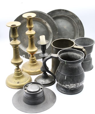 Lot 1326 - XVIII Century Pewter Tankards and Plates,...
