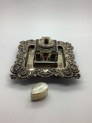 Lot 34 - A Hallmarked Silver Topped Glass Inkwell,...