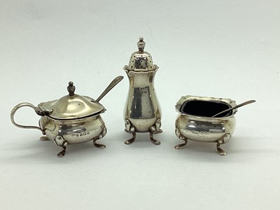 Lot 30 - A Matched Hallmarked Silver Three Piece Cruet...
