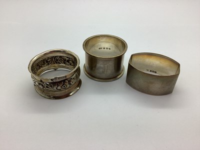 Lot 40 - Three Hallmarked Silver Napkin Rings, two with...