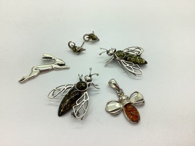 Lot 107 - Two Matching Amber Coloured Bee Brooches,...