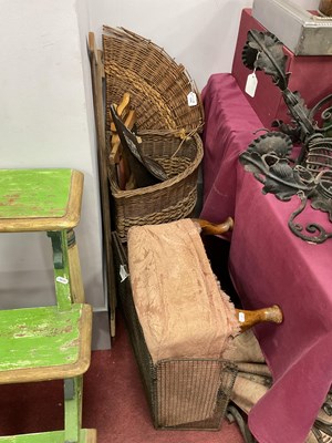 Lot 1232 - Corner Wicker Basket, saws, XIX Century steel...