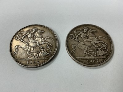 Lot 475 - Two GB Silver Victoria Crowns, 1887 and 1895.