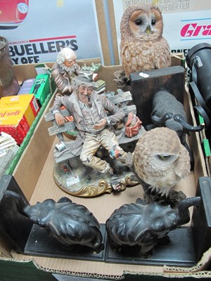 Lot 1011 - Two Capodimonte Tramp Figures, two resin owls,...
