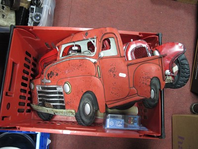 Lot 1089 - Automobilia, including two embossed metal wall...