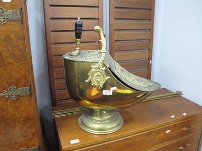 Lot 1611 - Brass Coal Helmet with ???? Design to Carved...