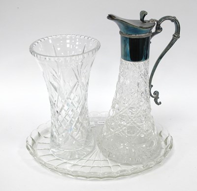 Lot 1231 - Cut Glass Caret Jug, with a plated lid handle,...