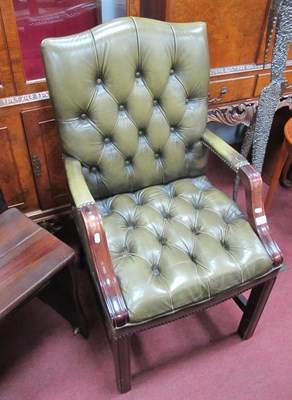 Lot 1606 - Mahogany Framed Office Chair with green...