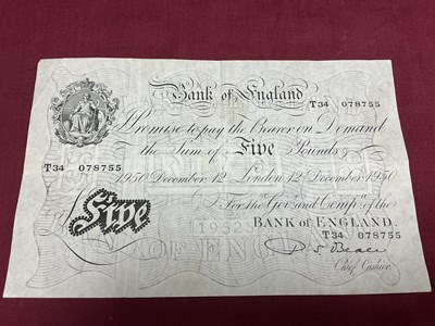 Lot 603 - Bank Of England White £5 Banknote, London 12th...