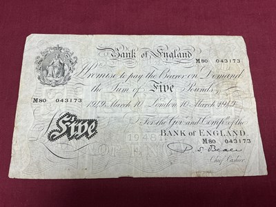 Lot 607 - Bank Of England White £5 Banknote, London 10th...