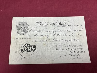 Lot 608 - Bank Of England White £5 Banknote, London 7th...