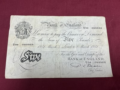 Lot 604 - Bank Of England White £5 Banknote, London 3rd...