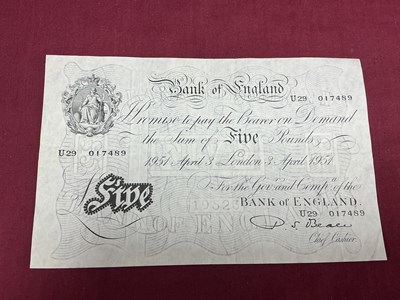 Lot 609 - Bank Of England White £5 Banknote, London 3rd...