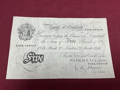 Lot 605 - Bank Of England White £5 Banknote, London 22nd...