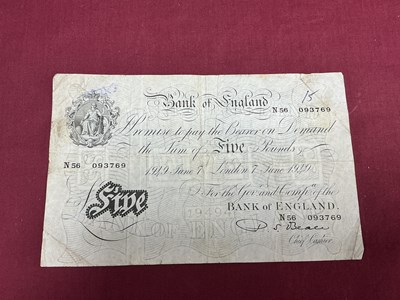 Lot 602 - Bank Of England White £5 Banknote, London 7th...