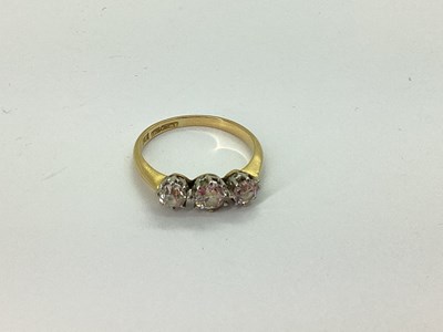Lot 55 - An Antique Three Stone Diamond Ring, the old...