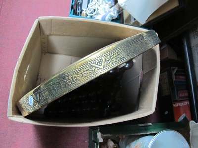 Lot 1129 - Two Middle Eastern Brass Trays, bobbin turned...