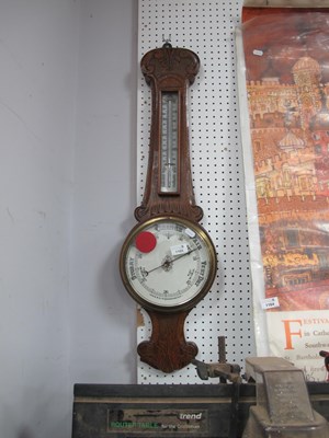 Lot 1165 - Oak Banjo Wall Barometer, circa 1900, with...