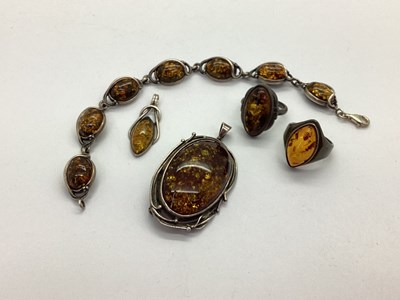 Lot 125 - A Modern Amber Inset Bracelet, of Art Nouveau...