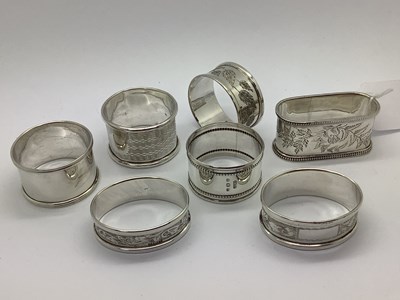 Lot 27 - Seven Assorted Hallmarked Silver Napkin Rings,...