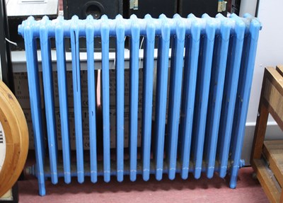 Lot 1511 - Vintage Cast Iron Radiator, blue painted, 78cm...