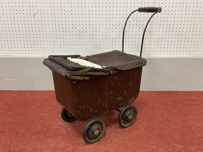 Lot 888 - A Early XX Century Dolls Pram, wooden...
