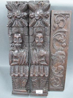Lot 1266 - A Pair of XVII Century Oak Caryatids, of...