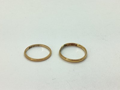 Lot 72 - Two Dainty 22ct Gold Wedding Bands, (finger...