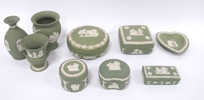 Lot 1196 - Wedgwood green Jasperware, including lidded...