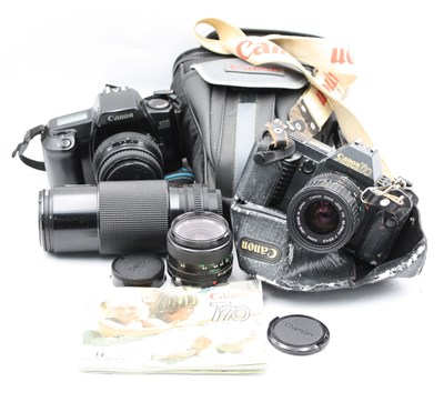 Lot 1379 - Canon SLR cameras and lenses, including Canon...