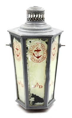 Lot 523 - XIX Century Grey Hexagonal Metal Lantern,...