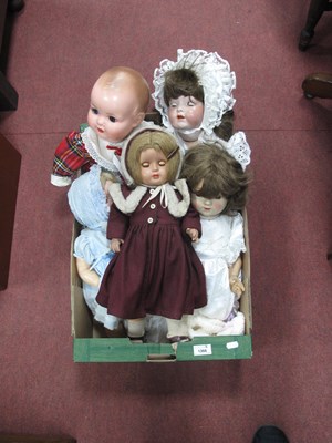 Lot 1366 - A Collection of Five Porcelain Headed Dolls,...
