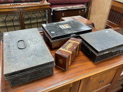 Lot 1604 - XIX Century Black Painted Tin Boxes (3), the...