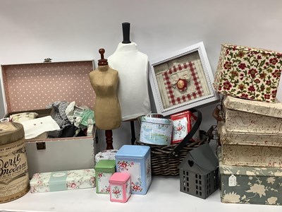Lot 1496 - Cases, mini mannequins, Tala measure, clothing,...