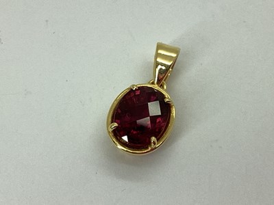 Lot 73 - A Modern 18ct Gold Single Stone Oval Pendant,...