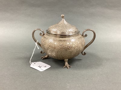 Lot 14 - A Middle Eastern Twin Handled Lidded Sucrier,...