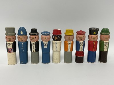 Lot 945 - A Set of Nine Mid XX Century Wooden Skittles,...