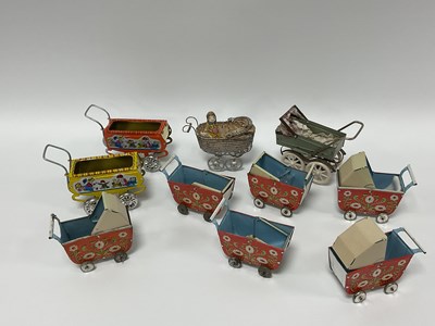 Lot 904 - Ten Late XX Century Tinplate Toy Prams. Playworn.
