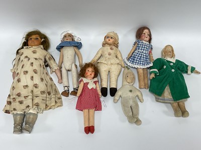 Lot 843 - Seven Dolls / Rag Dolls, including a German...