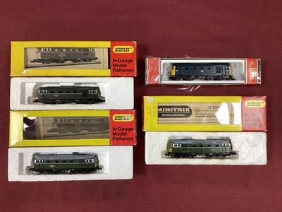 Lot 876 - Four boxed Minitrix N gauge Class 27 diesel...