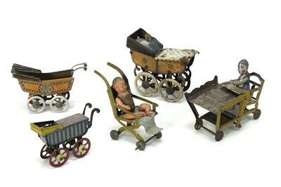 Lot 965 - Five Early XX Century Tinplate Penny Toys of...
