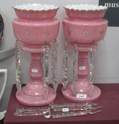 Lot 1184 - A Pair of Pink Victorian-Style Glass Lustres,...