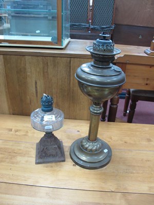 Lot 1058 - XIX Century Brass Oil Lamp, together with one...