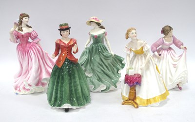 Lot 1259 - Five Royal Doulton Figurines, Holly HN 3647,...