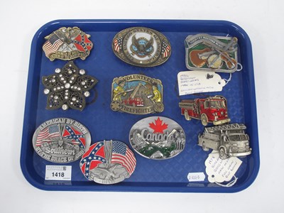 Lot 1418 - Ten vintage metal buckles including USA 1978...