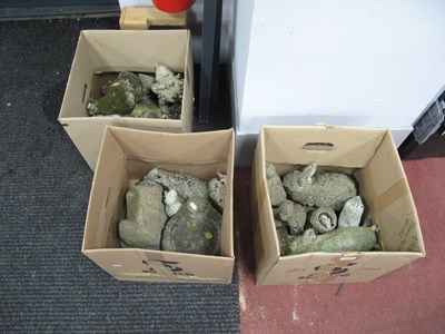 Lot 1552 - Concrete Garden Owls, tortoise, rabbits, and...