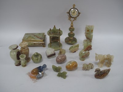 Lot 1317 - Onyx Cased Clocks, trinket box, animals, owl,...