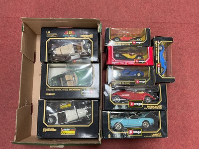 Lot 410 - Nine Burago 1:18 and 1:24 scale Diecast model...